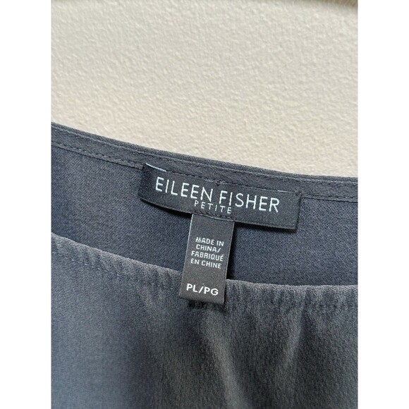 Eileen Fisher 100% Silk Gray Georgette Crepe Ballet Neck Long Tank Petite Large - Picture 4 of 9